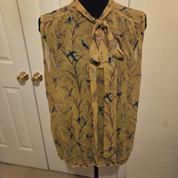 Sweet Pea by New York & Company Tops - Chic Yellow Bird Print Blouse